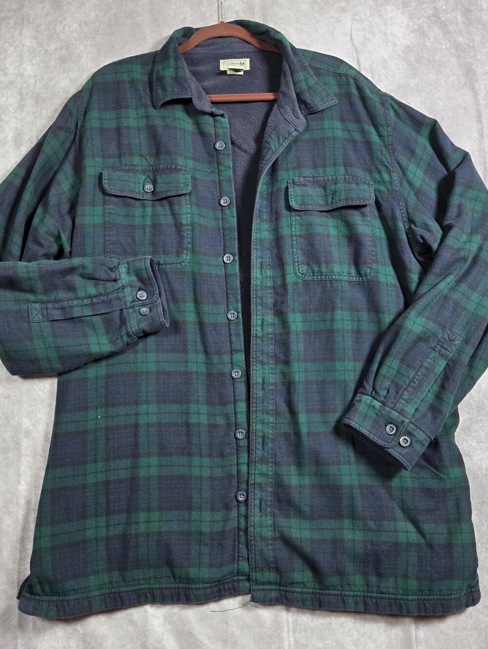 L.L. Bean Men's Fleece-Lined Flannel Shirt Jacket Green Plaid XL-Tall